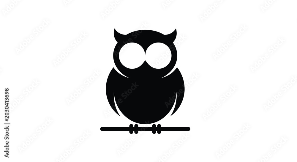 Obraz premium owl silhouette on branch black and white graphic