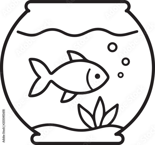 Fish Bowl Line Icon, Aquarium and Pet Fish Outline Vector
