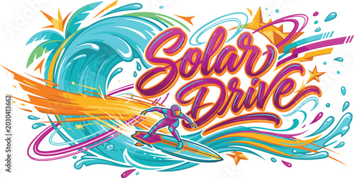 Photography Colorful solar drive surfing illustration with vibrant waves