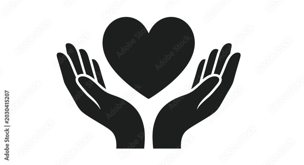 Obraz premium hands holding heart shape black silhouette on white background