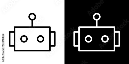 Robot head icon in outline style representing artificial intelligence, chatbot technology, smart automation, robotics, and futuristic digital assistant systems.