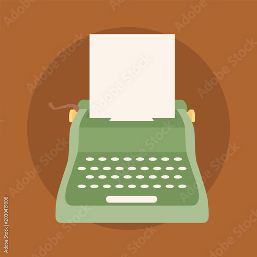 vector illustration of an old green typewriter