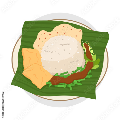 Indonesian Traditional Food Called Nasi Pecel Madiun