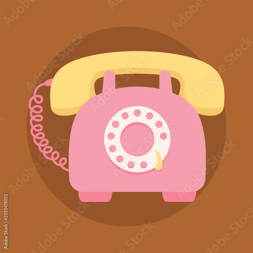 Cute vector of pink retro rotary telephone