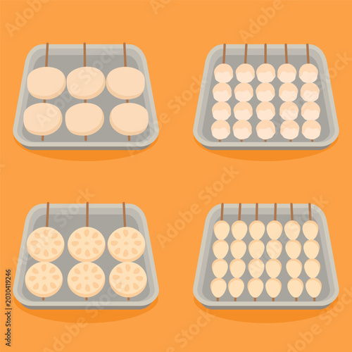 Illustration of Various Satay Skewers Asian Traditional Street Food 