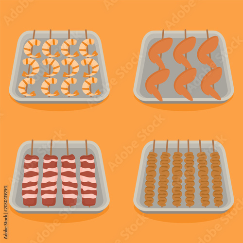 Various Satay Skewers Asian Street Food 