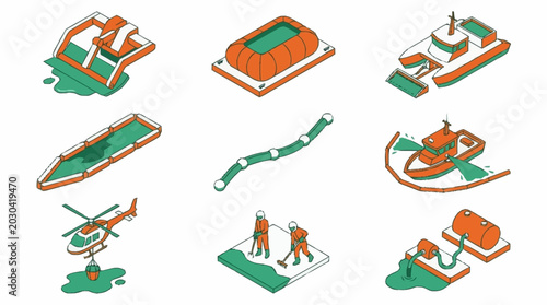 Bild auf Leinwand Collection of various rescue vehicle icons.
