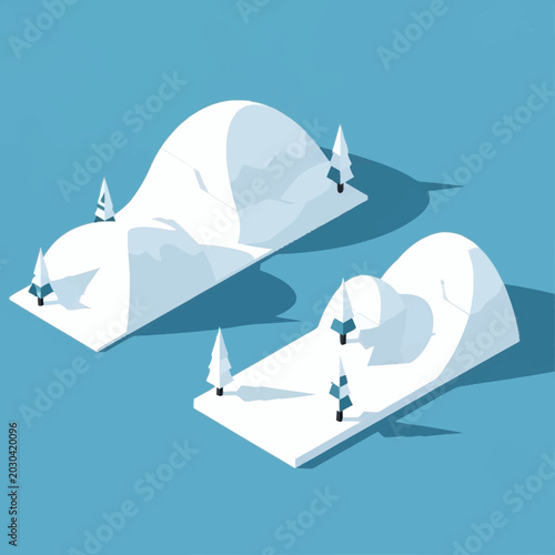 Fotografie Isometric illustration of snowy landscapes with trees.