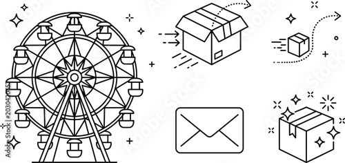 Foto Amusement park entertainment logistics vector illustration with ferris wheel att