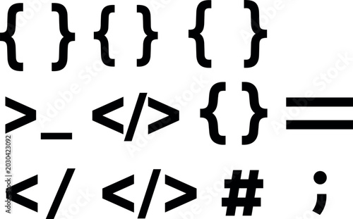 Schilderij op canvas Computer programming syntax and coding signs set with curly braces brackets html