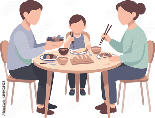 Happy Family Eating Together at Dining Table