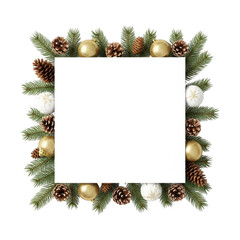 Square frame with green holiday foliage border isolated on transparent background