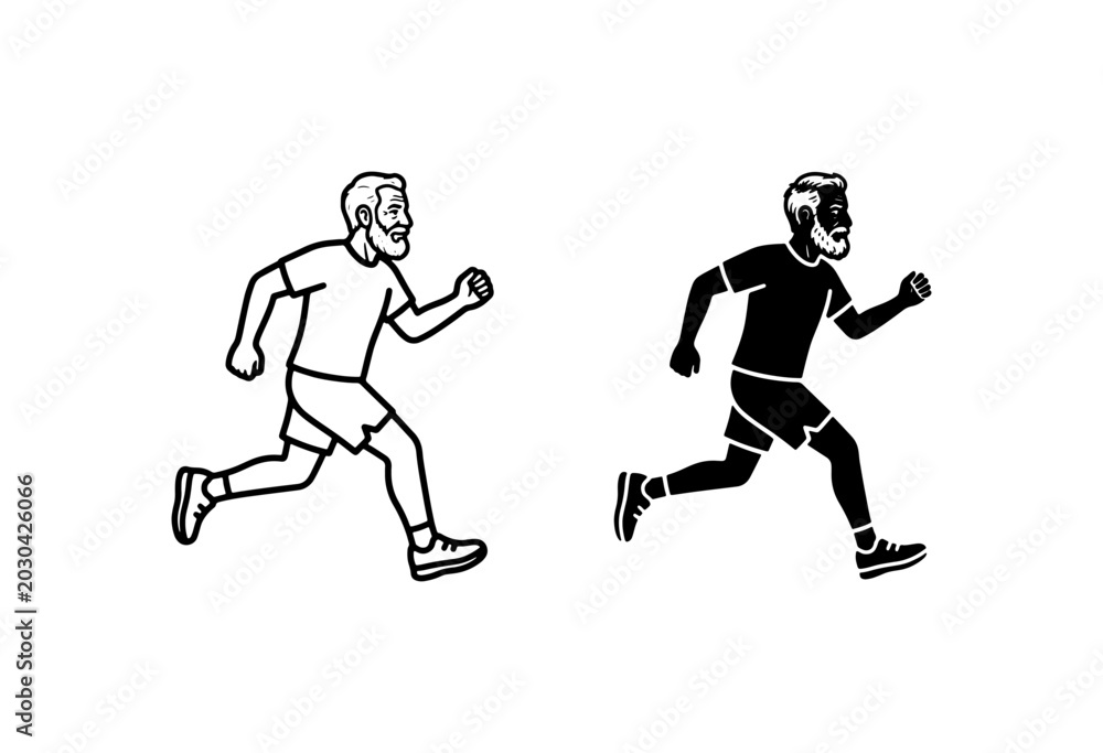 Fototapeta premium Man Running Vector Icons, Male Athlete Silhouette, Fitness Activity Graphics