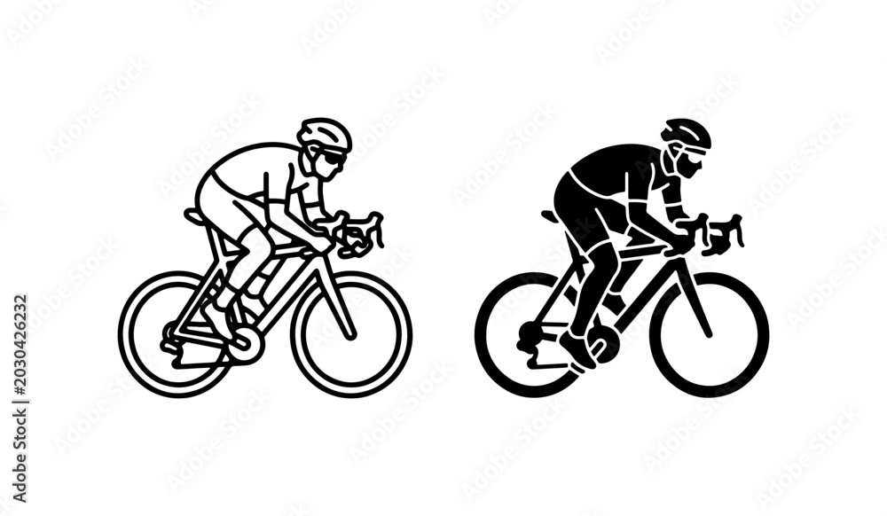 Obraz premium Road Cyclist Icons, Bicycle Sport Vector Art, Athletic Rider Graphics