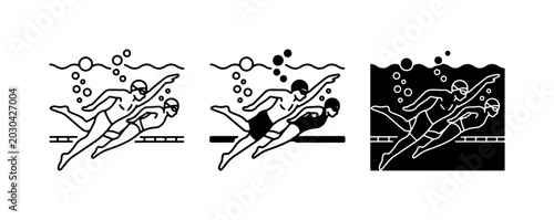 Fotografie Synchronized Swimming Duo, Water Sports Vector Icons, Aquatic Activity