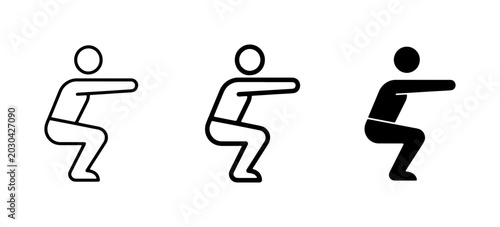 Squat Exercise Icons, Fitness Silhouette, Workout Pose Vector