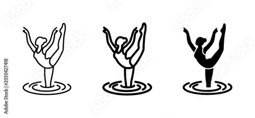 Schilderij op canvas Synchronized Swimming Icons, Artistic Water Ballet Dancer Silhouettes