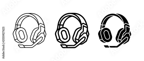 Cuadro en lienzo Gaming Headset Icons, Audio Equipment Vector Set, Communication Device Graphics