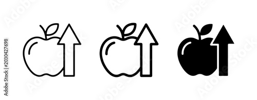 Apple Growth Icons, Fruit Increase Symbols, Upward Trend Graphics