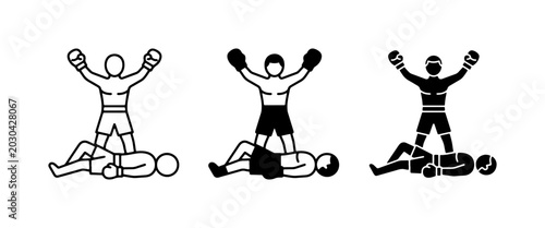 Photos Boxing Victory Icons: Winner Standing Over Opponent, Knockout Symbol