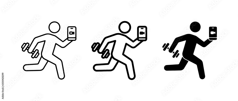 Fototapeta premium Running Man Icon Set: Fitness, Health, and Mobile App Usage