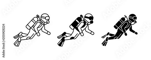 Bilde på lerret Scuba Divers, Underwater Exploration Icons, Aquatic Adventure Graphics
