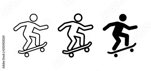 Skateboarder Icons, Silhouette and Outline, Action Sports Graphics