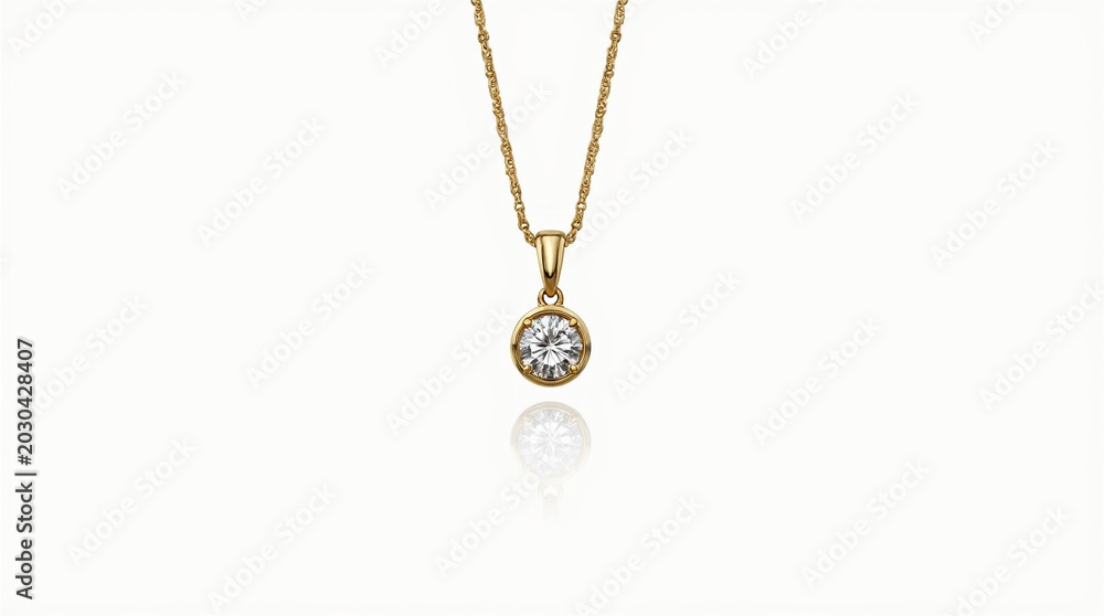 Fototapeta premium Gold chain with round diamond pendant, round cut