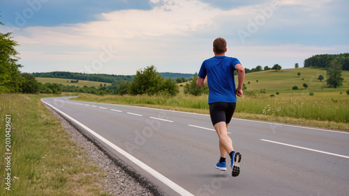Bilde på lerret Urban Fitness Routine
​Running Along the City Park
​Morning Jog on Asphalt Road