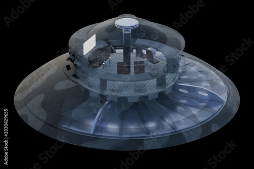 Haunebu I Reichsflugscheibe Semi Transparent 3D Render with Visible Interior