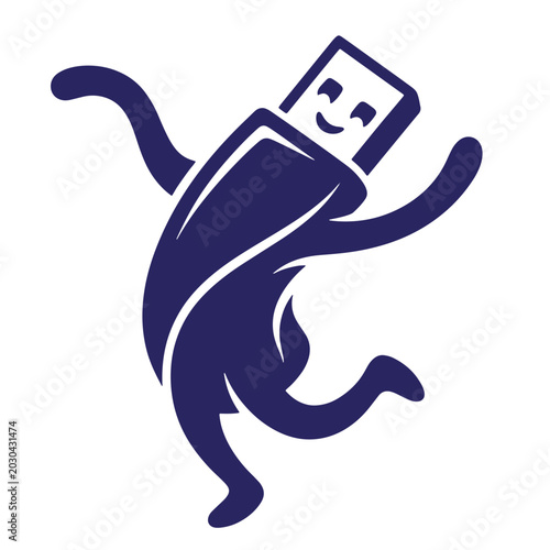 Happy dancing usb flash drive character mascot with character technology computer hardware electronic portable illustration communication transfer connection