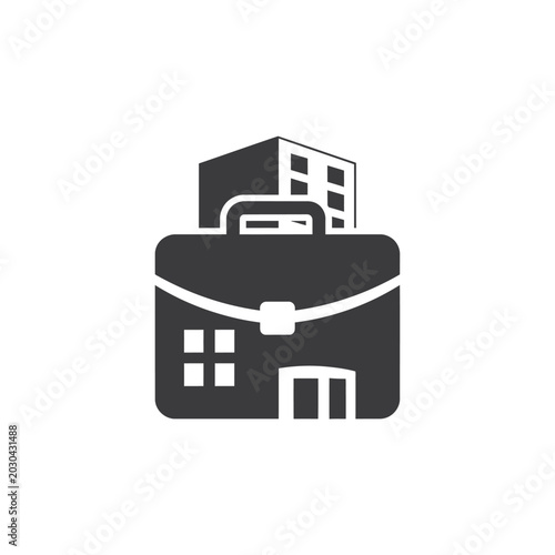 Business briefcase with building and window icons.