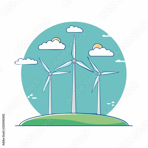 Wind Turbines on a Hill Under a Cloudy Sky