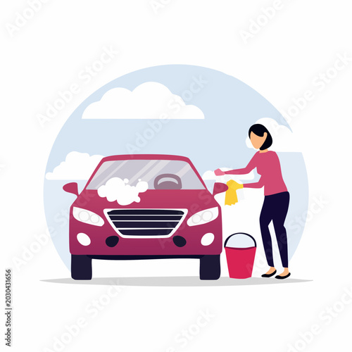 Woman Washing a Car