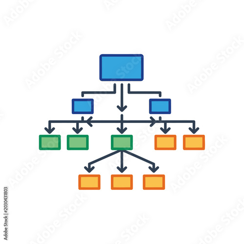 Business flowchart icon showing hierarchical structure with colorful boxes