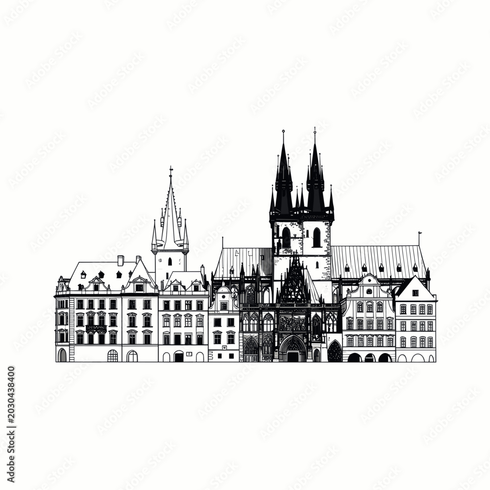 Fototapeta premium Prague City Skyline Silhouette Illustration Vector