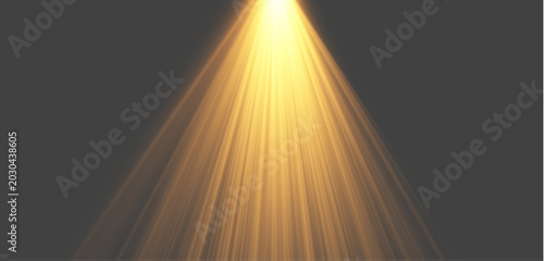 Fotografía Single top golden light source with transparent shine effect on dark background