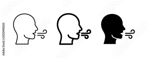 Foto Breath icon set, exhale symbol, human profile air flow