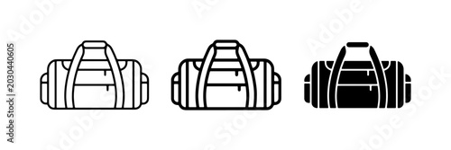 Photos Duffel Bag Icons, Gym Bag Vector Set, Sports Travel Luggage