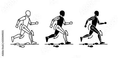 Cuadro en lienzo Running Man Motion Icons, Human Gait Analysis, Sports Training Vector