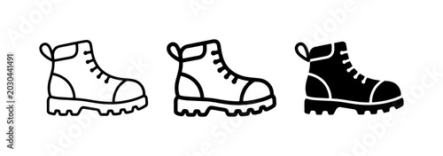 Hiking Boots Icons, Outdoor Footwear Vector Graphics, Rugged Shoe Illustrations for Adventure