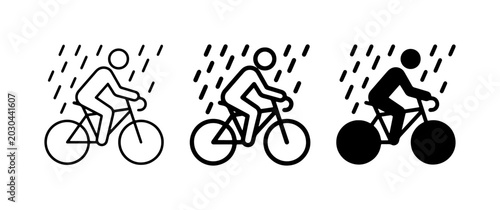 Photos Cyclist in Rain Icons, Bicycle Weather Symbols, Outdoor Activity