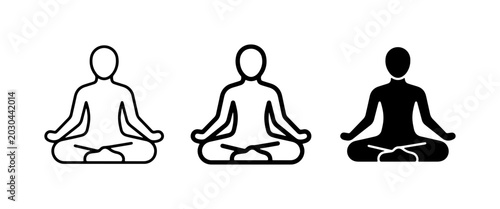 Meditation Icons: Lotus Pose, Zen, Mindfulness, Calm, Yoga, Silhouette