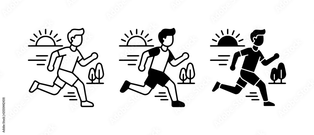 Fototapeta premium Running Man Icons, Outdoor Exercise, Healthy Lifestyle, Silhouette Runner