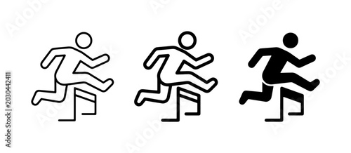 Obraz na płótnie Hurdle Race Icons: Sprinting Athlete Silhouette, Line Art, and Solid Black