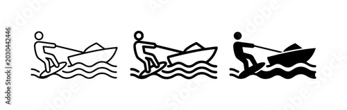 Fotografie Water Skiing Icons: Silhouette, Line Art, and Filled Styles