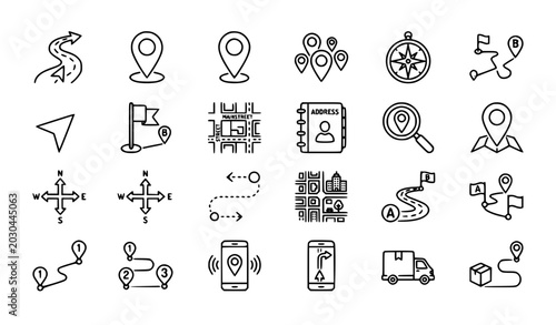 Cuadro en lienzo Address Line Icon Set Featuring Route Navigation Map Location and GPS Symbols