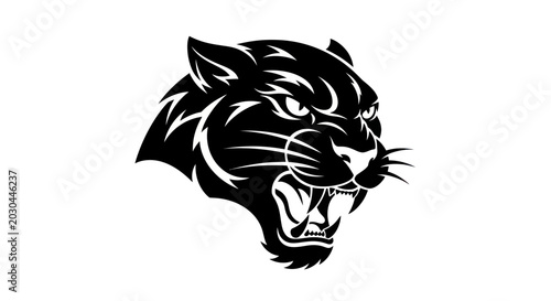Photography Aggressive Black Panther Head Silhouette, Roaring Predator, Fierce Wildlife