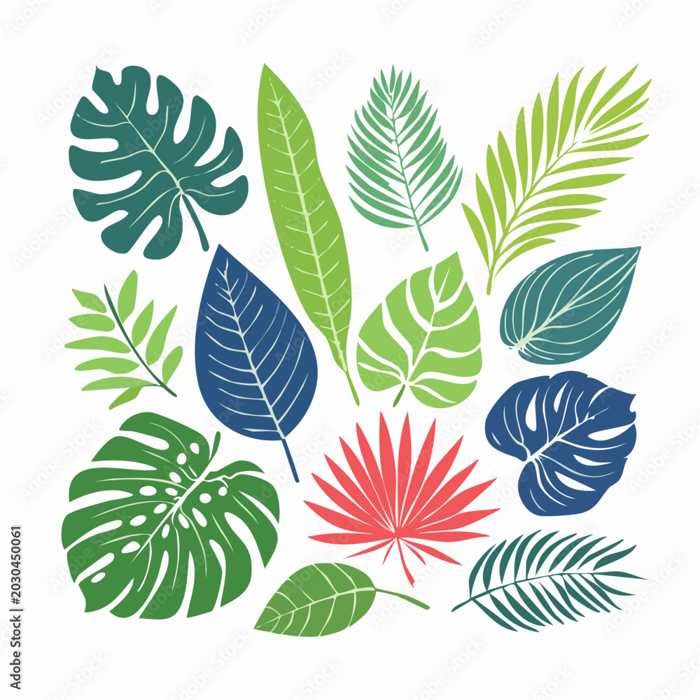 Fototapeta premium Collection of Tropical Leaves in Various Colors and Styles