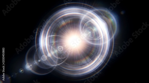 Optical Light Distortion with Glowing Ring Flare in Dark Abstract Background
